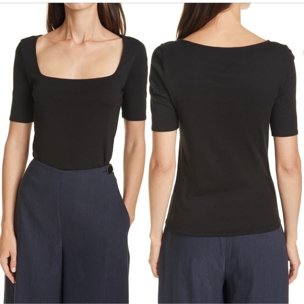 Vince Black Square Neck Short Sleeve Tee
